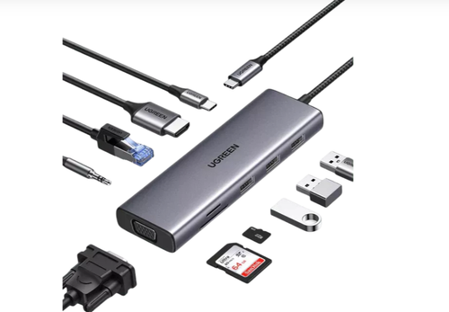Hub Ugreen 10-in-1 CM498-15601, USB-C, USB-A, HDMI, AUX, RJ45 (Gri)