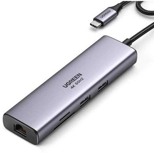 Hub Ugreen 7-in-1 CM512-90568, 2x USB-A, HDMI, RJ45, SD/TF, USB-C (Gri)