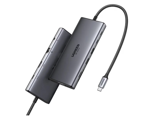 Hub Ugreen 11-in-1 CM639-45520, 2x USB-A, 3x USB-C, 1x HDMI, 1x VGA, 1x Jack 3.5 mm, 1x RJ45, 1x SD, 1x microSD (Gri)