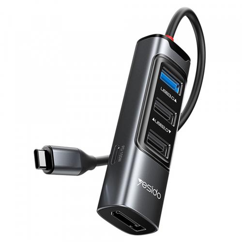 Hub USB-C Yesido HB23, 5in1, 2x USB2.0, 1x USB3.0, 1x Type-C, 1x DisplayPort (Gri)