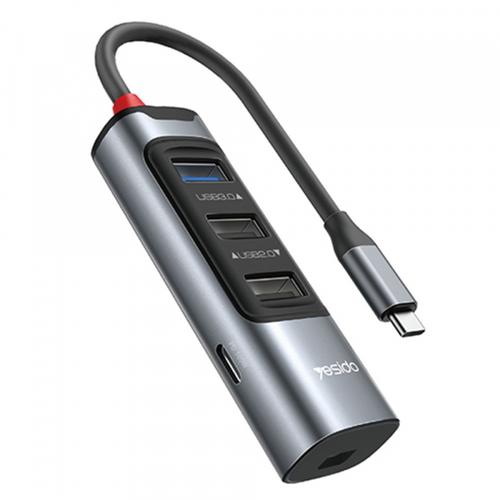 Hub USB-C Yesido HB24, 5in1, 1x USB3.0, 2x USB2.0, 1x Type-C, 1x Mini DisplayPort (Gri)