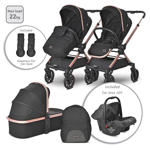 Set Carucior 3 in 1 Lorelli Reya, maner reversibil, 0 - 22 kg, Negru