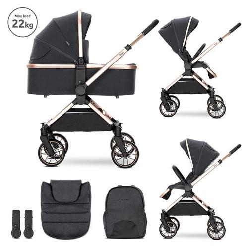 Carucior 2 in 1 Lorelli Reya, cos individual cu maner de transport, maner si sezut reversibile, pana la 22 kg, Negru