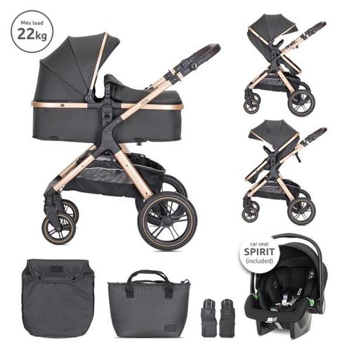 Carucior 3 in1 Lorelli Viola, cos auto Spirit inclus, transformabil, sezut reversibil, pana la 22 kg, Negru