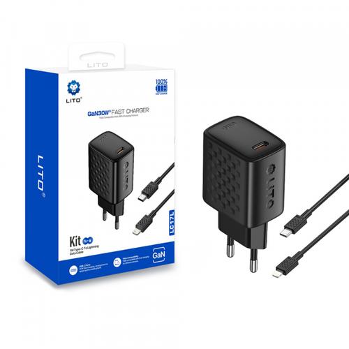 Incarcator Retea Cu Cablu Lightning Lito LC17L, 30W, 3A, 1 x USB-C (Negru)