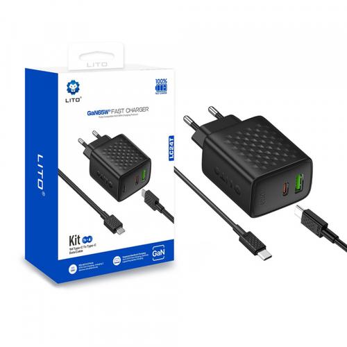 Incarcator Retea Cu Cablu USB-C Lito LC24T, 65W, 3.25A, 1 x USB-A - 1 x USB-C (Negru)
