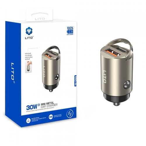Incarcator Auto Lito IN-C03, 30W, 3A, 1 x USB-A - 1 x USB-C (Gri)
