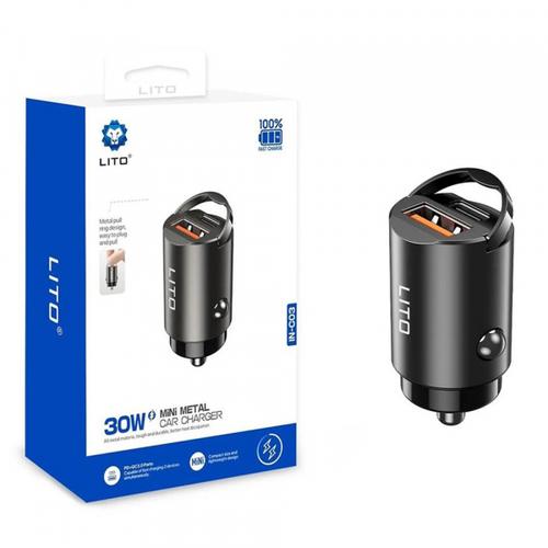 Incarcator Auto Lito IN-C03, 30W, 3A, 1 x USB-A - 1 x USB-C (Negru)