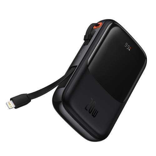 Acumulator extern Baseus Qpow Pro, Overseas Edition, 10000mAh, 20W, Cablu Lightning incorporat, 1xUSB, 1xUSB-C, 1xUSB Lightning, QC, PD, FCP, SCP, Display, Cablu USB la USB-C inclus (Negru)