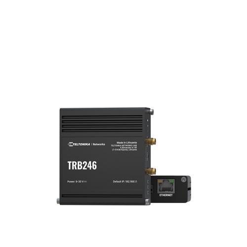 Router industrial IoT Teltonika TRB246, LTE Cat 4, 1x RJ45 100Mb/s, carcasă IP30, instalare compacta, ideal pentru aplicatii IoT si retele profesionale cu conectivitate mobila stabila