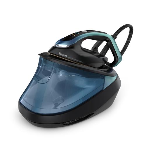 Statie de calcat Tefal Pro Express Vision GV9822E1, 3000W, 9 bari, jet de aburi 750 g/min, abur variabil 180 g/min, talpa Durilium Airglide Autoclean, rezervor apa 1.2L, oprire automata (Negru/Albastru)