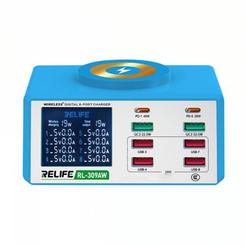 Incarcator Statie Relife RL-309AW, 100W, 5A, 2 x USB-C - 6 x USB-A (Albastru)