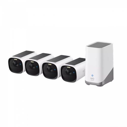 Kit supraveghere video eufyCam E40, 2K HD, Incarcare solara, MaxColour Vision, Homebase 3 + 4 camere video