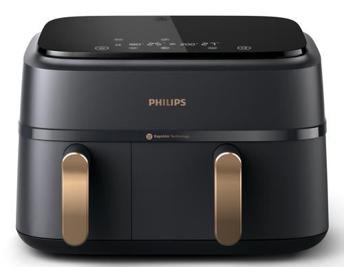 Friteuza cu aer cald dubla Philips NA352/00, 2750 W, 9 l, 1.5 kg, Control tactil (Negru/Auriu)