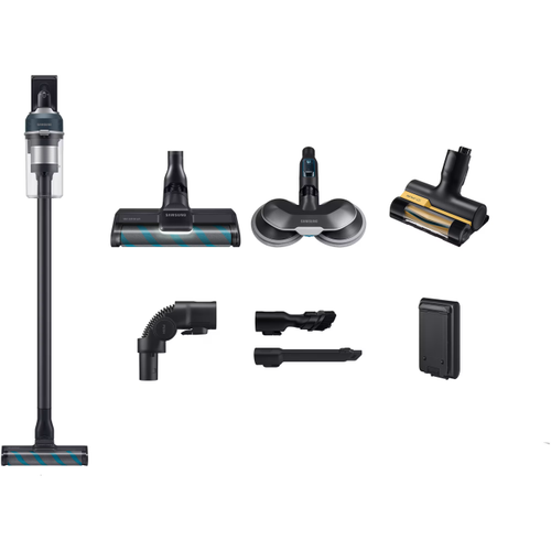 Aspirator vertical Samsung Jet 85 Premium VS20C852FTB/GE, 0.8L, 25.2V, 580W, Digital Inverter, Perie Slim LED pentru parchet, Perie Mop, Perie Pet, 60 min autonomie (Negru/Albastru)