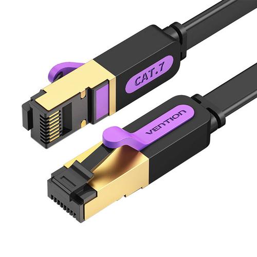 Cablu retea Vention Flat ICABN Ethernet Cat. 7, mufat 2xRJ45, UTP, 10Gbps, 15m, Negru