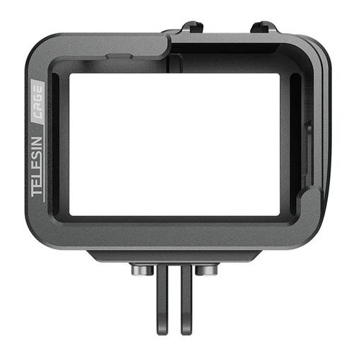 Carcasa de protectie din aluminiu pentru camera video sport Telesin GP-FMS-G11 compatibila cu GoPro Hero 11 / 10 / 9, filet 1/4 inch, 2 suporturi cold shoes (Negru)