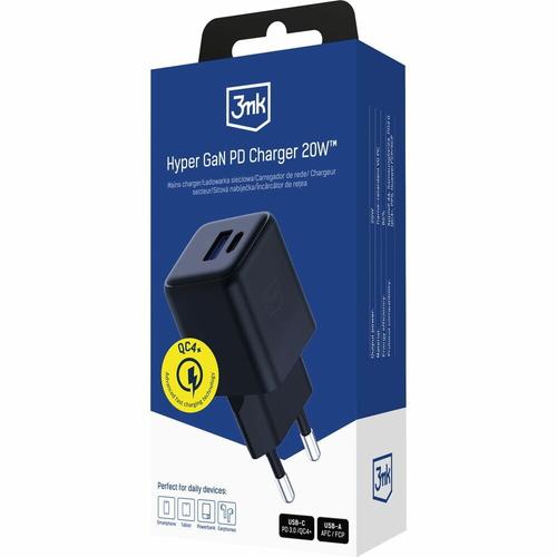 Incarcator Retea 3mk Hyper GaN Charger QC4+ PD PPS, 1x USB-A, 1x USB-C, 20W (Negru)