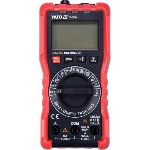 Contor digital multifunctional Yato YT-73094, Cu 2 cabluri testare, Ecran LCD, Negru/Rosu