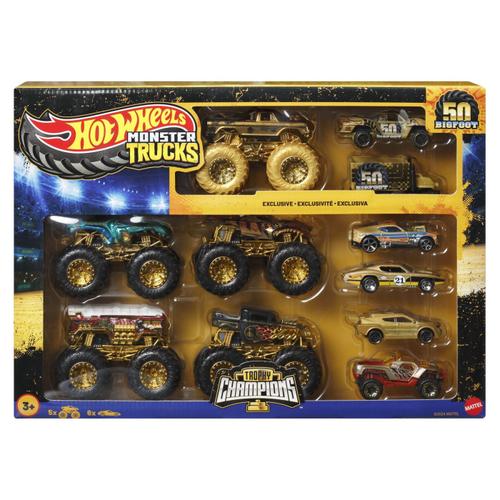 Set 11 masinute Hot Wheels Monster Truck - 50 Bigfoot, Trophy Champions, 1:64