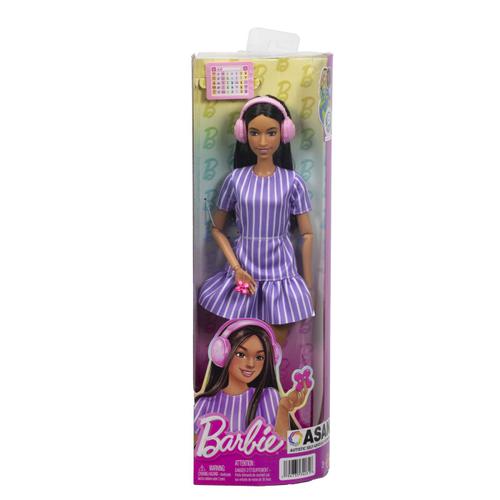 Papusa Barbie Fashionistas, Bruneta cu rochie mov