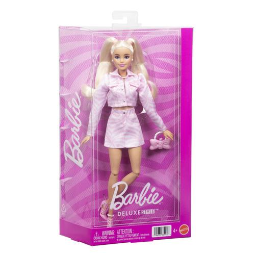 Papusa Barbie Deluxe Style, cu jacheta din denim, Roz
