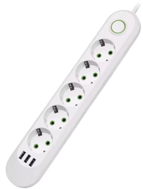 Prelungitor Universal OEM F05 Cu 5 Prize, 3 Porturi Usb, Rezistent La Caldură, 2m (Alb)