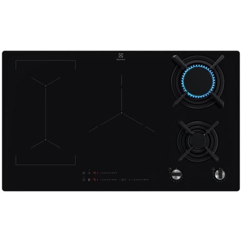 Plita incorporabila Electrolux KDI951723K, Mixta, 2 arzatoare gaz / 3 zone inductie, Aprindere electrica, Gratare Fonta, Timer Electronic, 90 cm (Negru)
