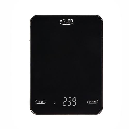 Cantar de bucatarie Adler AD 3177b, max 10 kg, Diviziune 1 g, Display LED, USB Type-C (Negru)