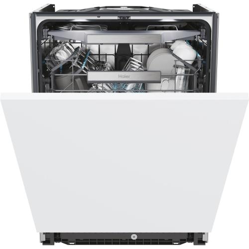 Masina de spalat vase incorporabila Haier I-Pro Shine Series 6 XS 4A4M3PB, 14 seturi, 10 programe, Clasa A, Motor Inverter, Wi-Fi, AI program, H-arm spray, Maxi Tub, Automatic open door, Power Wash, Total Water block, Sliding door, 60 cm (A