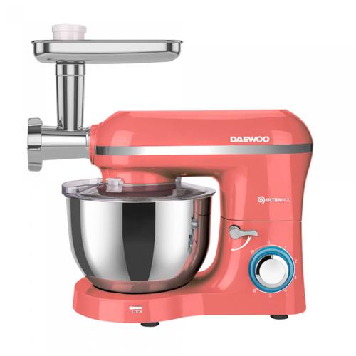Mixer cu bol Daewoo DHM200MGS, Putere 2000 W, Capacitate 5.5 l, Accesoriu masina de tocat, Capacitate 1.2 Kg/min, Tel, Carlig framantare, Palete amestecare (Rosu)