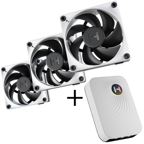 Ventilatoare HYTE FP12 THICC + The Nexus Portal NP50, 120mm, 3000 RPM, Set 3 bucati (Alb/Negru)