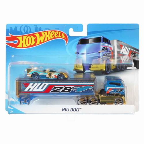 Set camion si masina Hot Wheels Rig Dog, scara 1:55