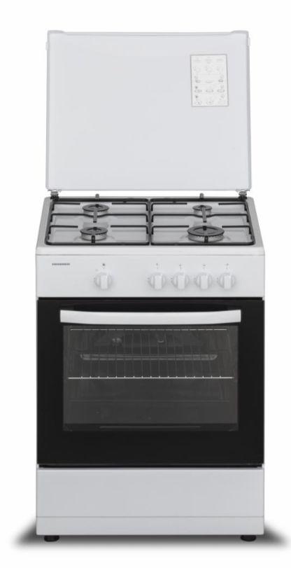 Aragaz Heinner HFSC-SME60WH, Gaz, 60X55 cm, 4 arzatoare, Dispozitiv siguranta, Capac metalic (Alb)