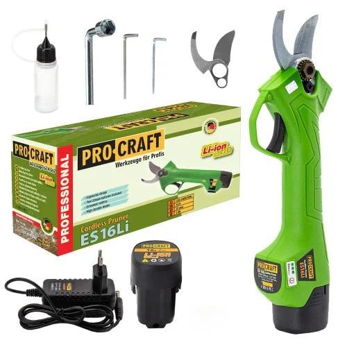 Foarfeca cu acumulator pentru crengi PROCRAFT ES16Li, 16 V, Lama 35 mm (Verde/Negru)