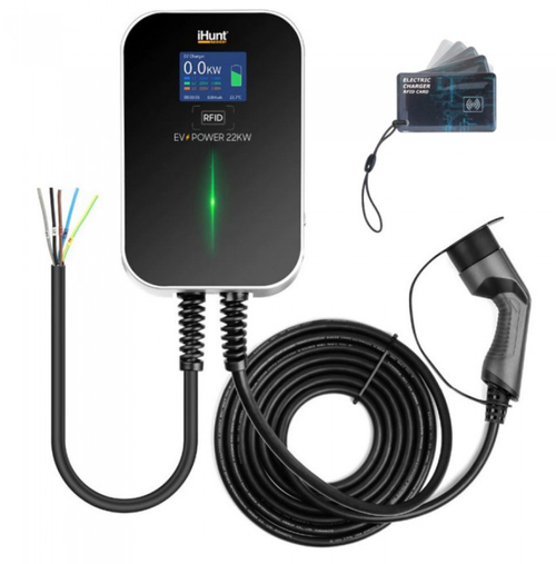 Statie Incarcare Masini Electrice iHunt EV Power 22KW, Ecran LCD 3.5inch, IP66 + 5 cartele RFID (Negru)