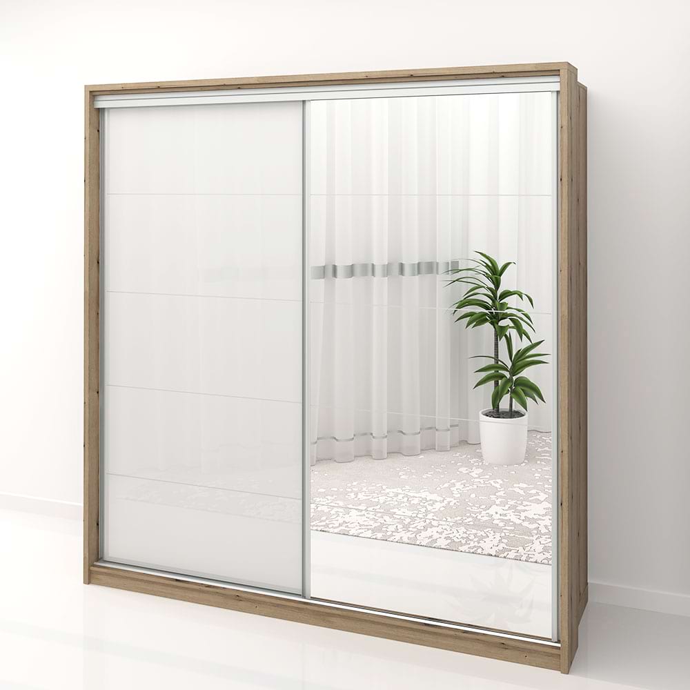 Dulap usi glisante cu oglinda PRIMAVERA MDF Alb lucios