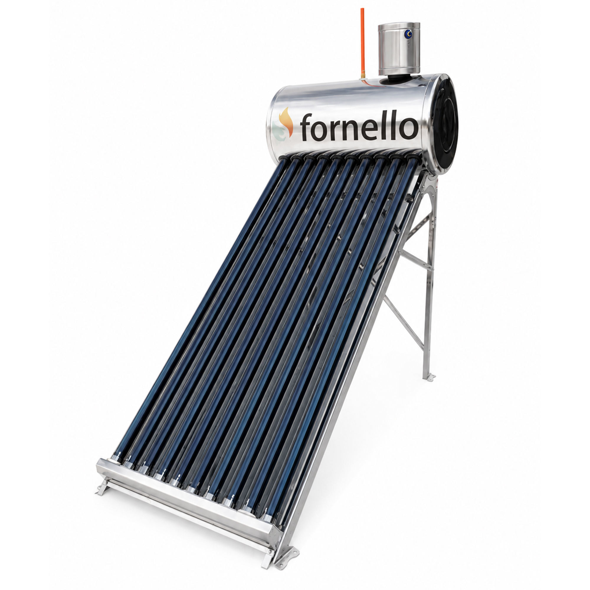 Panou solar nepresurizat Fornello pentru producere apa calda, cu rezervor inox, 82 litri, 10 tuburi vidate si vas flotor 5 litri