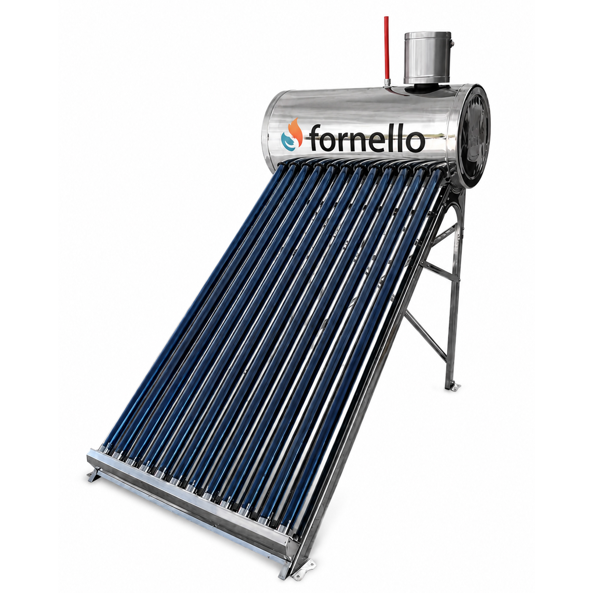 Panou solar nepresurizat Fornello pentru producere apa calda, cu rezervor inox, 100 litri, 12 tuburi vidate si vas flotor 5 litri