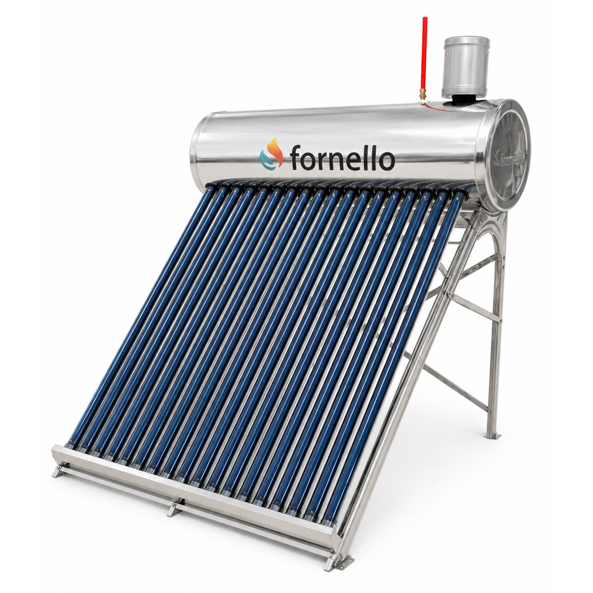 Panou solar nepresurizat Fornello pentru producere apa calda, cu rezervor inox 150 litri, 18 tuburi vidate si vas flotor 5 litri