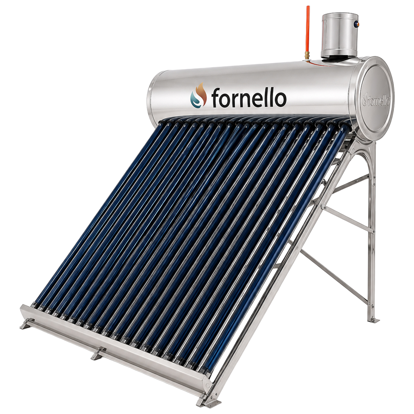 Panou solar nepresurizat Fornello pentru producere apa calda, cu rezervor inox 165 litri, 20 tuburi vidate si vas flotor 5 litri