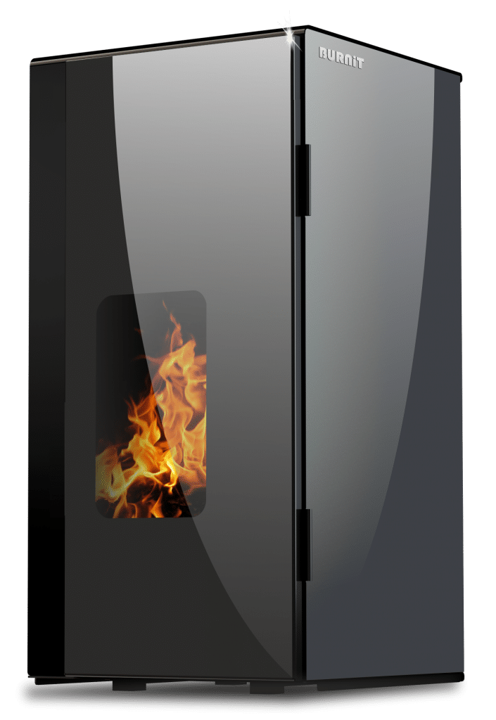 Termosemineu pe peleti Burnit Vision Grey 13 kw, echipat cu pompa de circulatie, vas de expansiune, automatizare, suprafata pana la 80 metri patrati