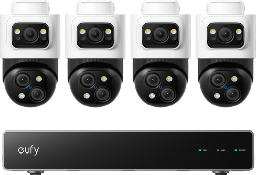 Kit supraveghere video eufy PoE NVR S4 Max, Rezolutie 4K, AI, IP65, cu 4 camere PTZ Bullet cu 3 lentile