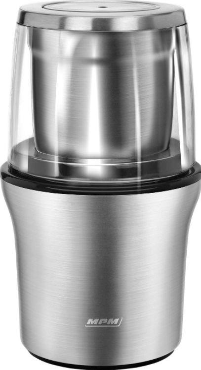 Rasnita cafea si cereale MPM MMK-06M, 200 W, 70 g, 2 Recipiente, Functie impuls (Argintiu)