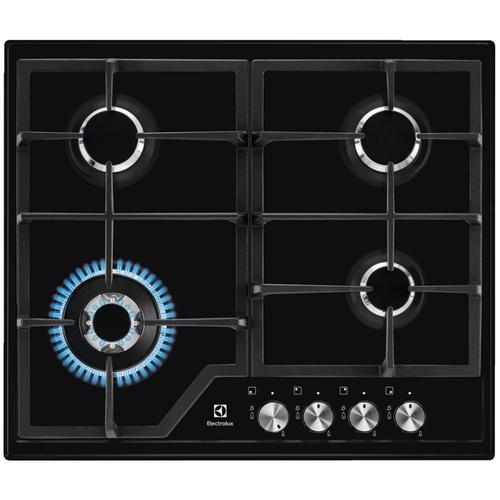 Plita incorporabila Electrolux EGS6436K, Gaz, 4 arzatoare, Wok, Aprindere electrica integrata, Gratare fonta, 60 cm  (Negru)