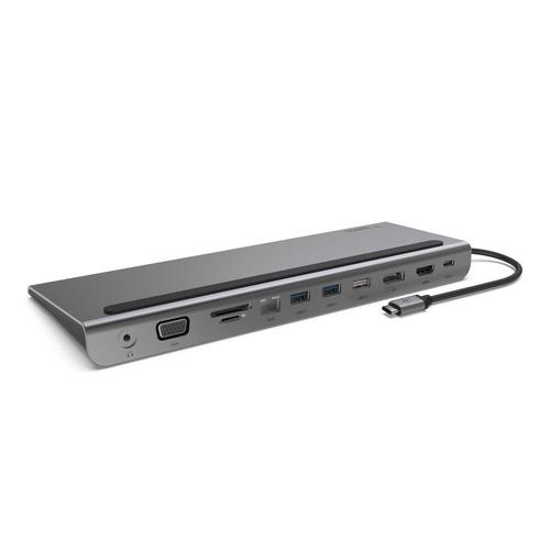 Docking Station Belkin 11-in-1 Multiport Dock, HDMI, DisplayPort, port VGA, 3 porturi USB-A, port Gigabit Ethernet, cititoare de carduri SD/Micro SD, jack 3.5mm (Gri)