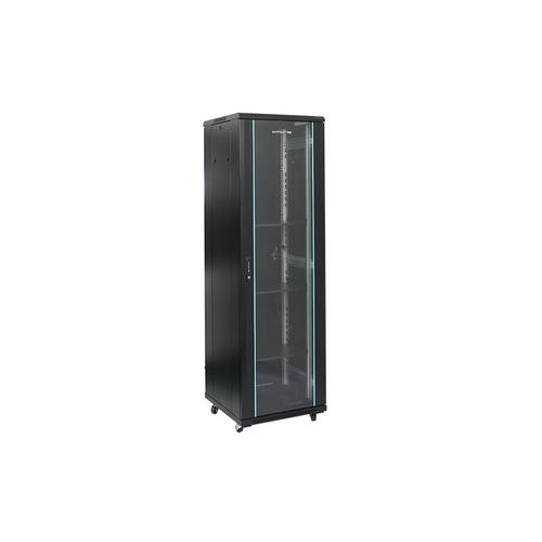 Rack 42U 600x600 DATEUP RAL 9004, montare pe podea, usa din sticla, panouri laterale detasabile si securizate, dezasamblat