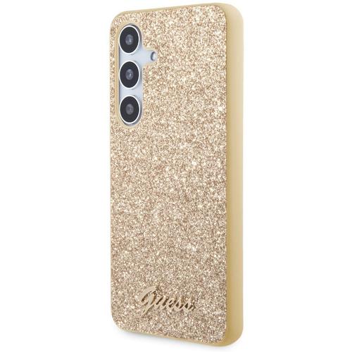 Husa Protectie Spate Guess GUHCS24SHGGSHD TPU Glitter Flakes Metal Logo pentru Samsung Galaxy S24 (Auriu)