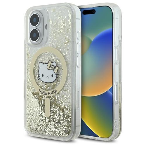 Husa MagSafe pentru Apple iPhone 16, Hello Kitty, Liquid Glitter Fever, Alba Aurie