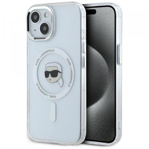 Husa MagSafe pentru Apple iPhone 15, Karl Lagerfeld, IML Metal Karl's Head, Alba